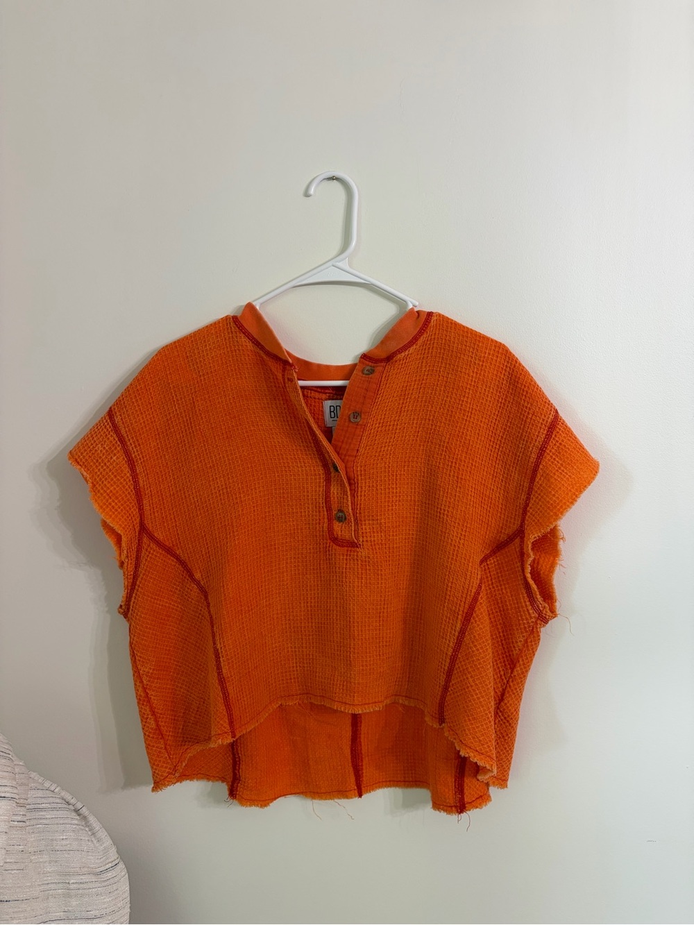 Urban Outfitters Orange Short-Sleeve Waffle Henley Top